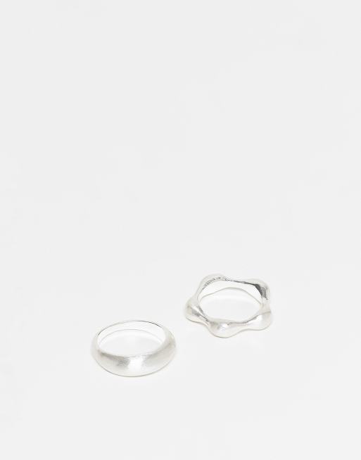 Reclaimed Vintage - Set van 2 uniseks ringen van gesmolten metaal in zilver