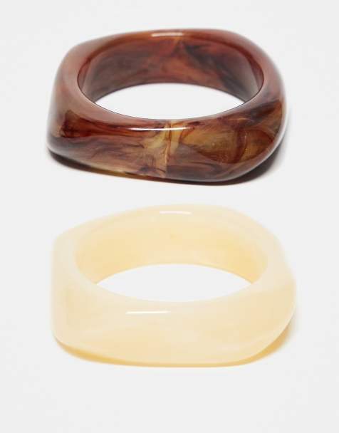 Reclaimed Vintage - Set van 2 vierkante armbanden in crème en bruin - view 1