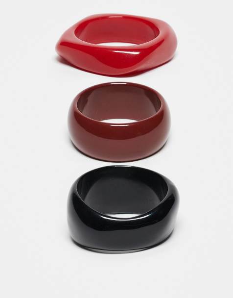 Reclaimed Vintage - Set van 3 armbanden in rood, bordeauxrood en zwart - view 1