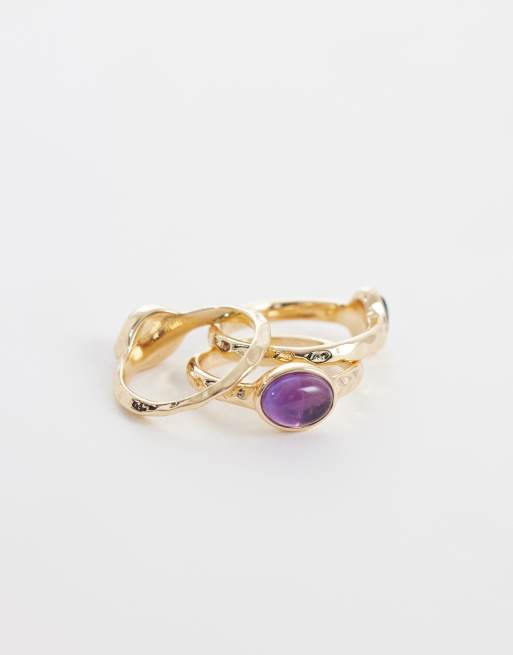 Reclaimed Vintage - Set van 3 ringen met halfedelstenen in goud, 2 van 3