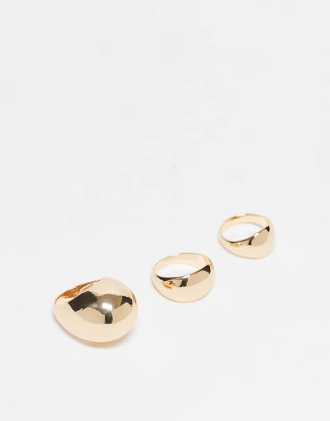 Reclaimed Vintage - Set van 3 uniseks bolle ringen in goud - view 1