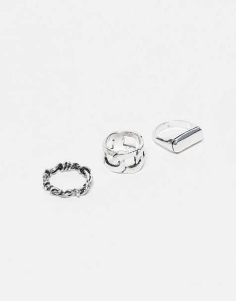 Reclaimed Vintage - Set van 3 uniseks ringen in gepolijst zilver - view 1