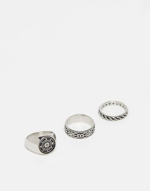 Reclaimed Vintage - Set van uniseks ringen in gepolijst zilver