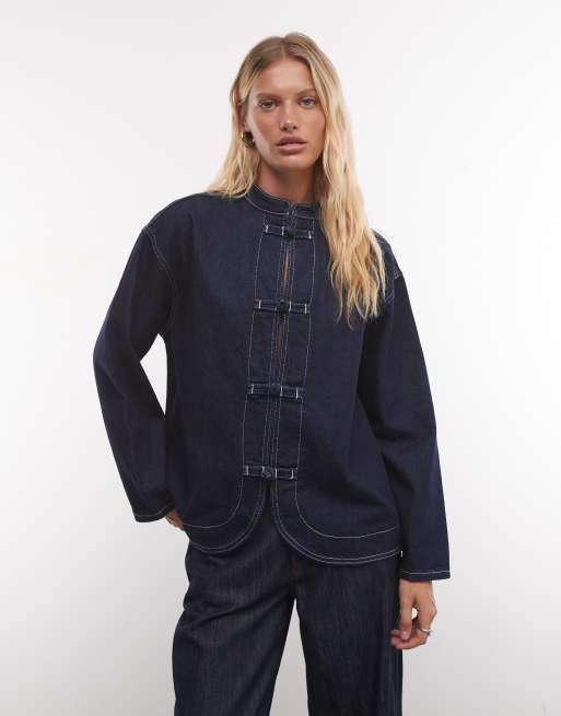 Reclaimed Vintage shacket in denim con colletto alla coreana indaco, 1 di 4