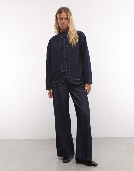 Reclaimed Vintage shacket in denim con colletto alla coreana indaco, 2 di 4