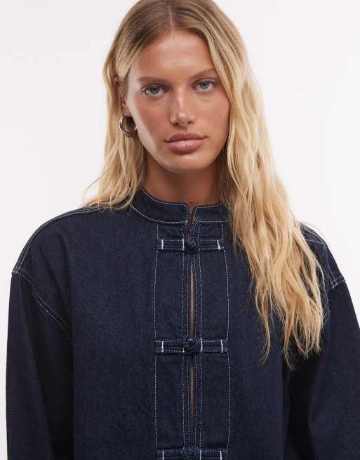Reclaimed Vintage shacket in denim con colletto alla coreana indaco, 3 di 4