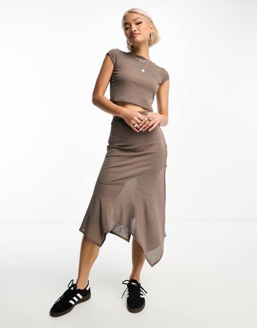 Reclaimed Vintage sheer asymmetric midi skirt with tie waist in
