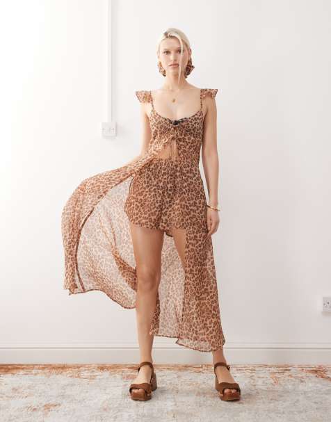 Reclaimed Vintage sheer beach co-ord in leopard print - view 1