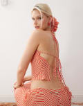 [Reclaimed Vintage] Reclaimed Vintage sheer beach top with open back in red stripe print (part of a set)-Multi 16 multi