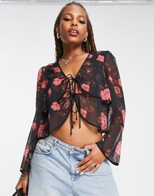 Reclaimed Vintage sheer blouse in pink and brown floral - ASOS Price Checker