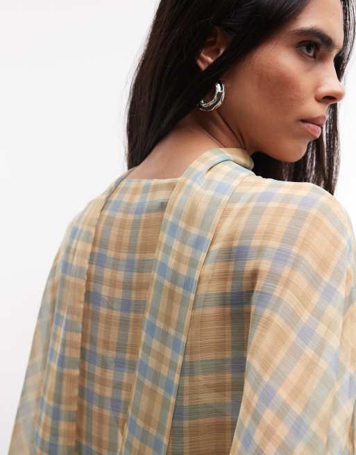 Reclaimed vintage sheer chiffon printed check cape with scarf, 3 of 4