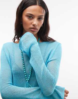 Reclaimed Vintage Sheer Knit Sweater In Blue