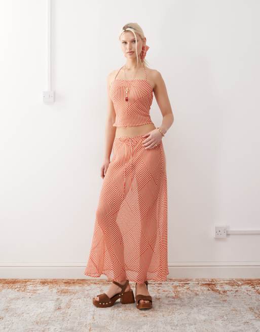 Reclaimed Vintage sheer red stripe print set