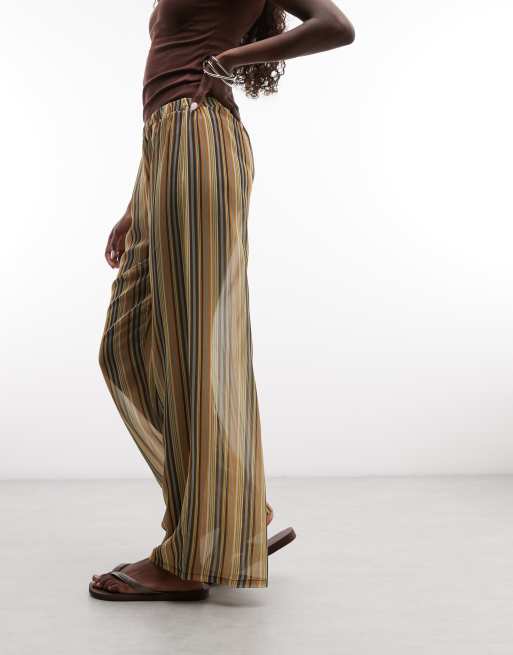 Reclaimed vintage sheer stripe wide leg pants in multi stripe, 2 of 5