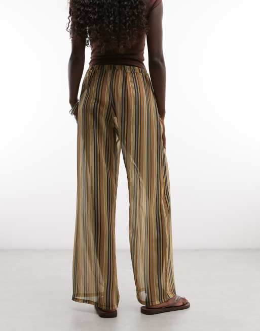 Reclaimed vintage sheer stripe wide leg trouser in multi stripe, 4 of 5