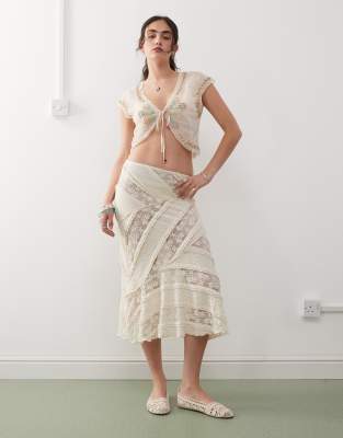 Reclaimed Vintage Sheer Tie Front Beach Top With Sequins And Embroidery-multi In Multi