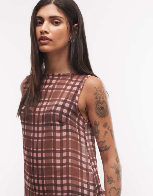 Reclaimed Vintage sheer tunic top co-ord in check, 4 of 4