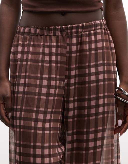 Reclaimed vintage sheer wide leg pants in red check, 5 of 5