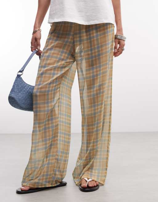 Reclaimed Vintage sheer wide leg trouser in check, 2 of 5