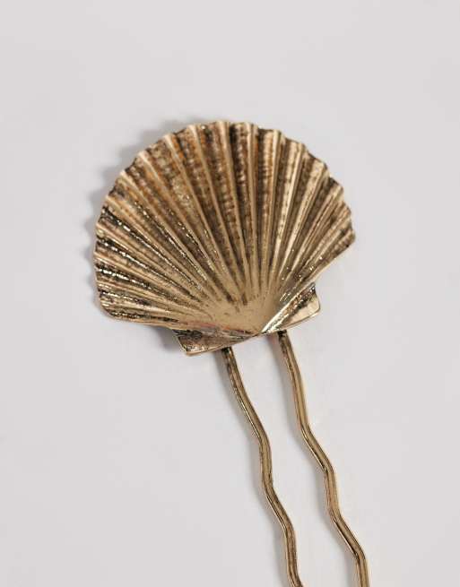 Reclaimed Vintage shell french hair pin in gold, 2 of 3