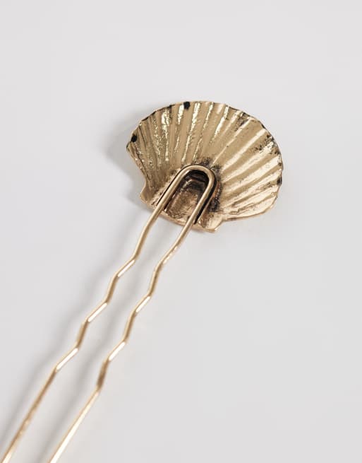 Reclaimed Vintage shell french hair pin in gold, 3 of 3