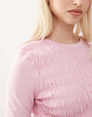 Reclaimed Vintage Shirred Long Sleeve Top In Pink