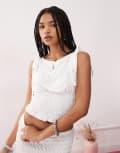 [Reclaimed Vintage] Reclaimed Vintage shirred tie shoulder tank in cream (part of a set)-White M Cream