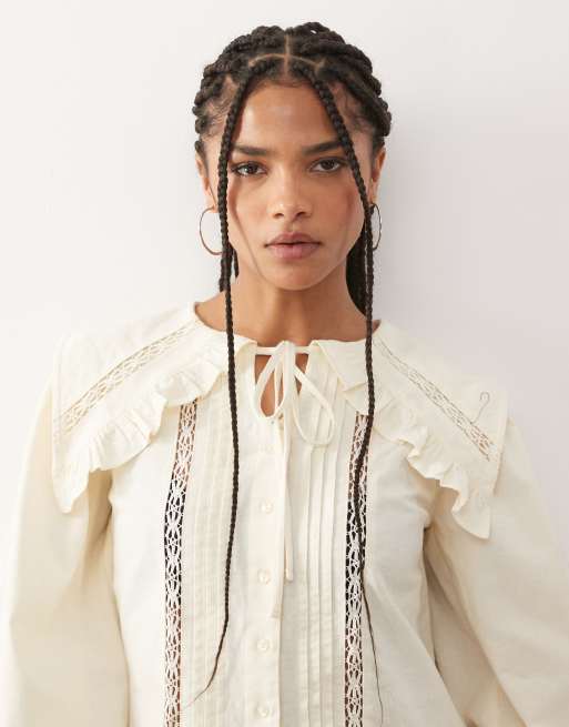 Reclaimed Vintage shirt with collar and lace inserts in cream