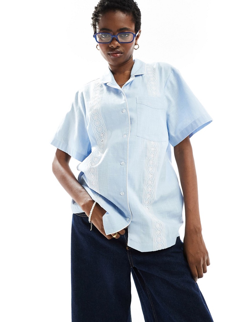 shirt with eyelet detail in blue