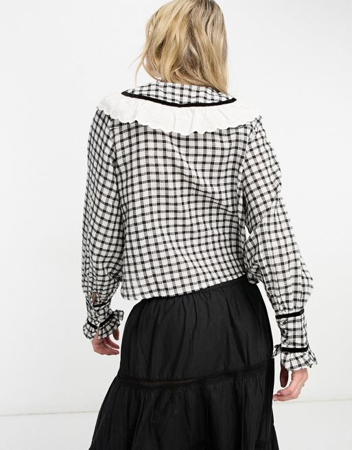 Reclaimed Vintage shirt with oversized collar in black and white