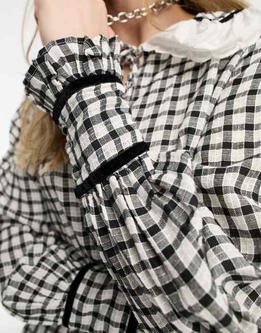 Reclaimed Vintage shirt with oversized collar in black and white check, 3 of 4