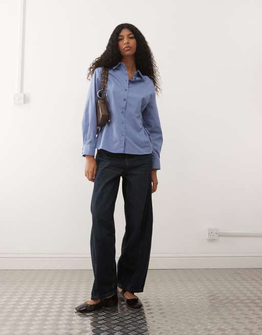 Reclaimed Vintage shirt with ruching adjustable fitted tie detail in blue, 2 of 4