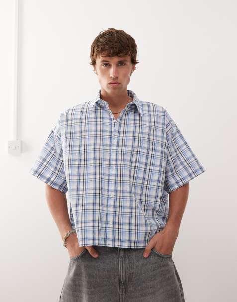 Reclaimed Vintage short sleeve boxy shirt in blue check - view 1