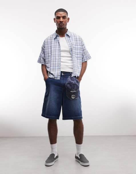 Reclaimed Vintage short sleeve boxy shirt in blue check