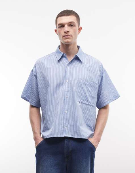 Reclaimed Vintage short sleeve boxy shirt in blue pinstripe - view 1