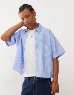 Reclaimed Vintage Short Sleeve Boxy Shirt In Blue