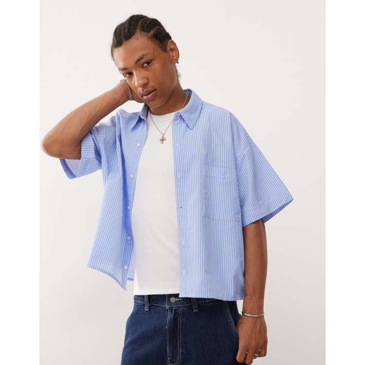 Reclaimed Vintage short sleeve boxy shirt in blue pinstripes | ASOS
