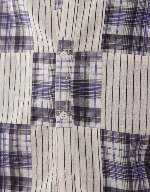 Reclaimed Vintage short sleeve boxy shirt with spliced stripes and plaid, 5 of 5