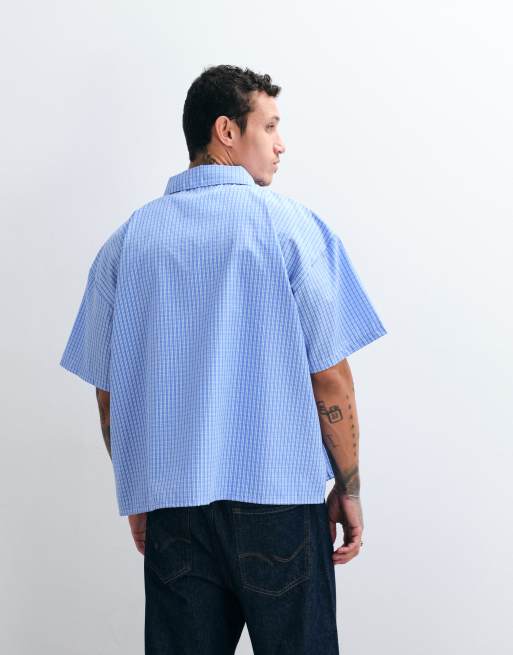 Reclaimed Vintage short sleeve cropped boxy shirt in blue check, 5 of 5