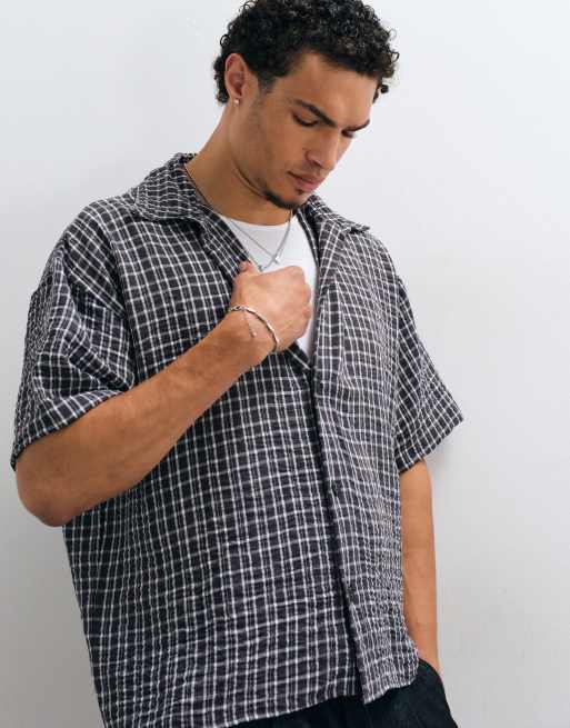 Reclaimed Vintage short sleeve cropped boxy shirt in chocolate check, 4 of 5