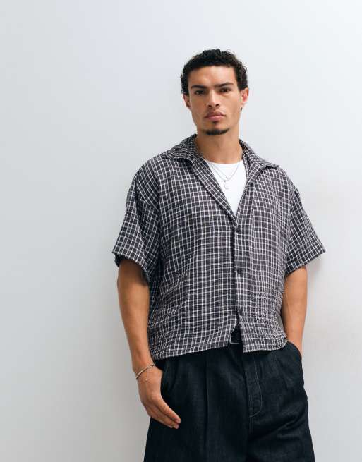 Reclaimed Vintage short sleeve cropped boxy shirt in chocolate check, 5 of 5
