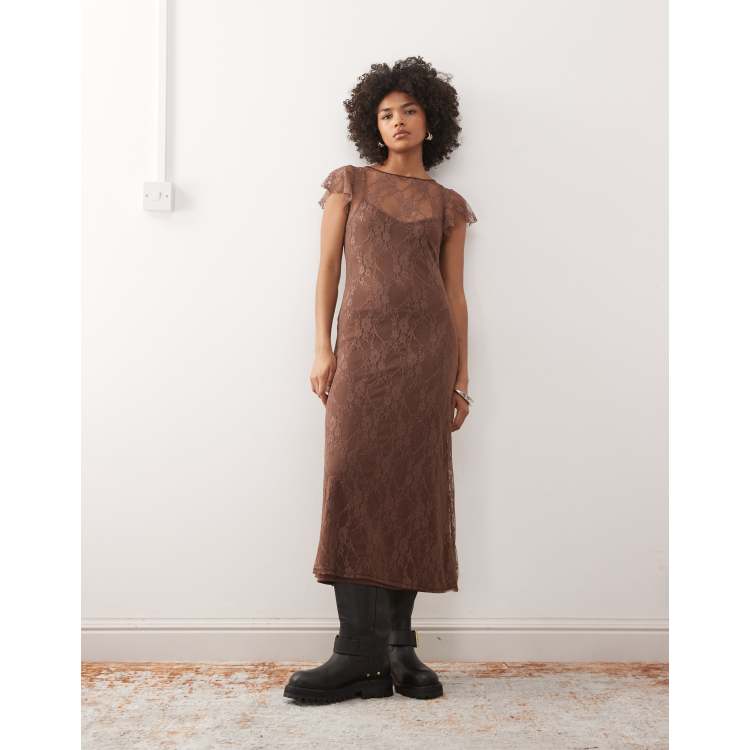 old brown dress Fiona Silk Midi Dress by DÔEN