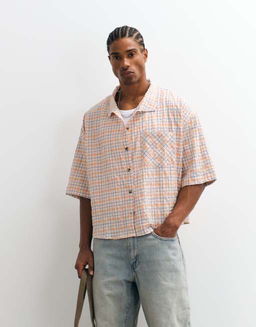 Reclaimed Vintage Short Sleeve Oxford in Multi Grid Check