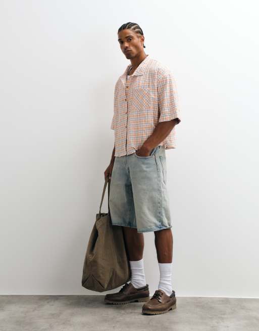Reclaimed Vintage short sleeve oxford shirt in multi grid check, 2 of 5