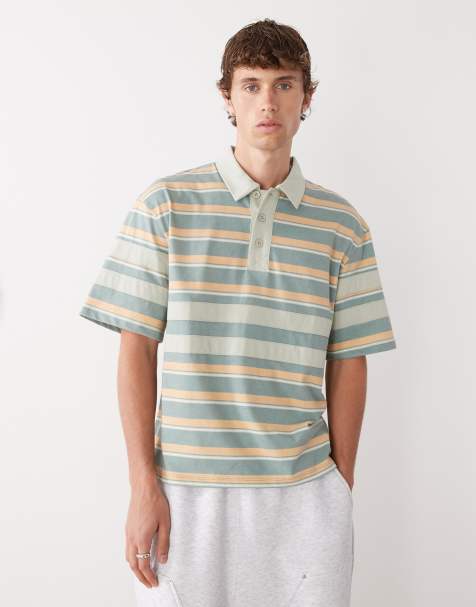 Reclaimed Vintage short sleeve polo shirt in green and orange stripes - view 1