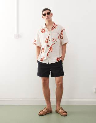 Reclaimed Vintage Short Sleeve Shirt With Red Floral Print