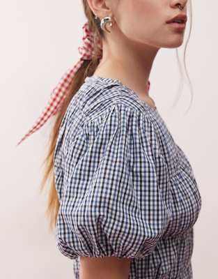 Reclaimed Vintage Short Sleeve Top With Puff Sleeve And Shirred Detail In Multi