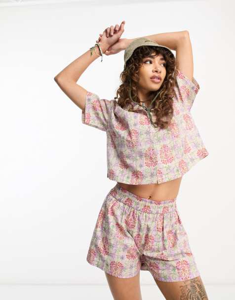 Reclaimed Vintage shorts in check floral print co ord