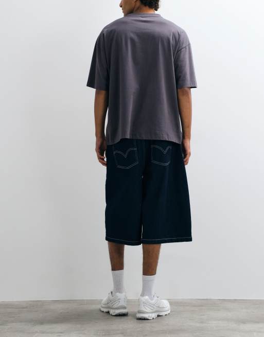 Reclaimed Vintage shorts in denim con cuciture indaco, 5 di 5
