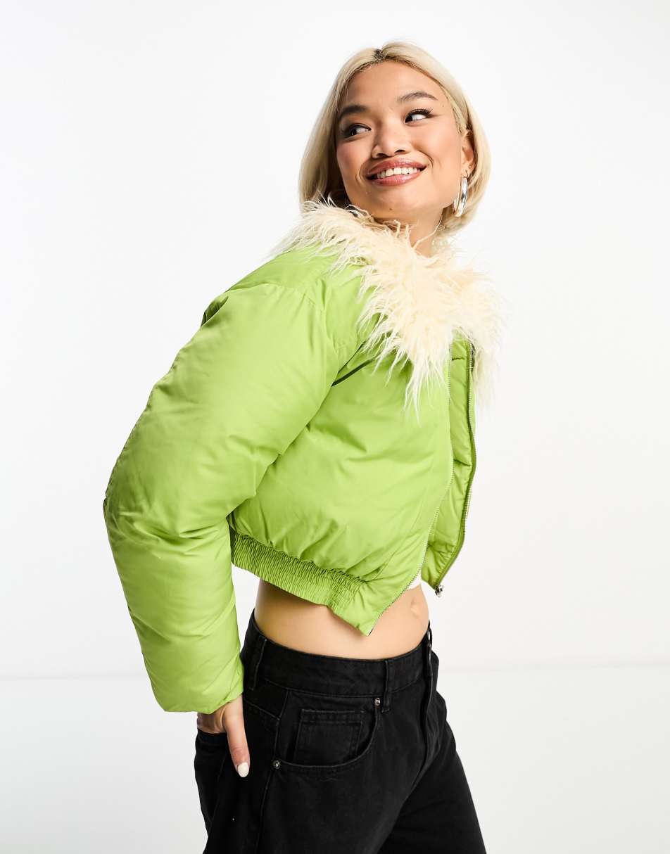 Reclaimed Vintage shrunken aviator with faux fur collar in green